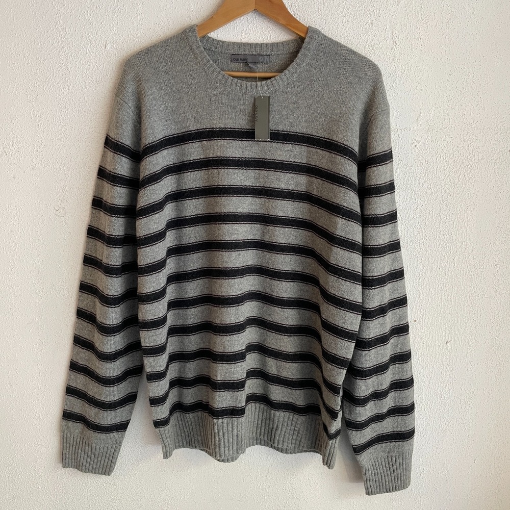 Vtg Old Navy Sweater Men XL Wool Angora Crewneck Gray Navy Striped Y2K 90s NWT